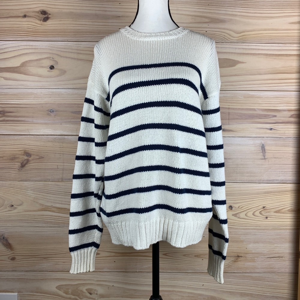 Brandy Melville Sweater Womens One Size White Blue Striped Brianna Cotton Knit